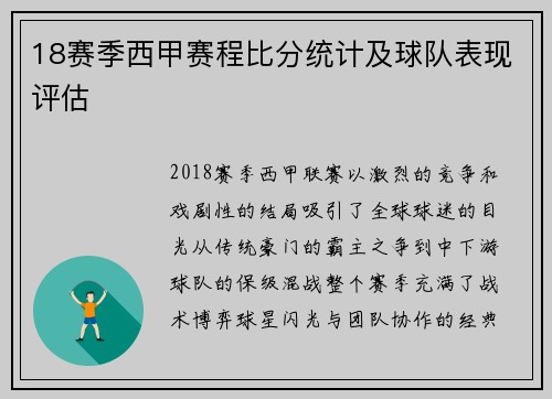 18赛季西甲赛程比分统计及球队表现评估